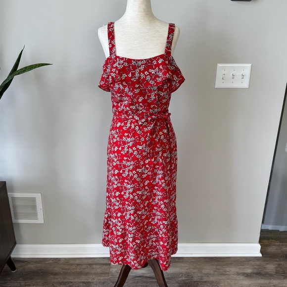 Banana Republic Apron & Ruffle Neckline Floral MIDI Dress with Belt - Picture 1 of 7